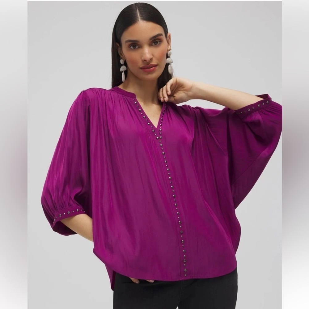 BNWT Chico’s Embellished Stud Trim Top- Plum